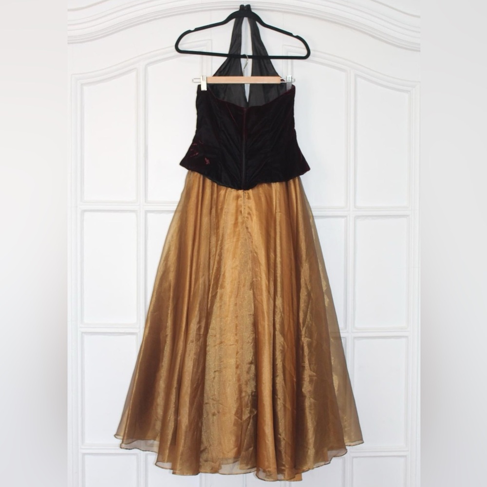 Dave & Johnny Vintage Velvet and Gold Dress with Sparkle Buttons Full Length - Picture 3 of 6